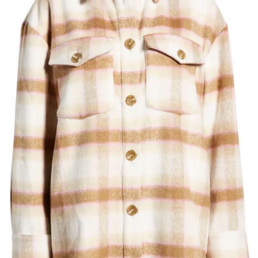 Women's Cream and Tan Plaid Utility Jacket